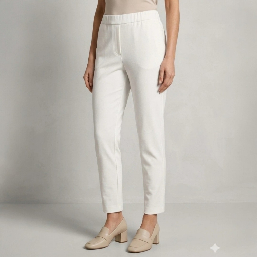 Chicos Black Label White Ankle Pants Size 1‎ US 8 Elastic Waist Pull On Career